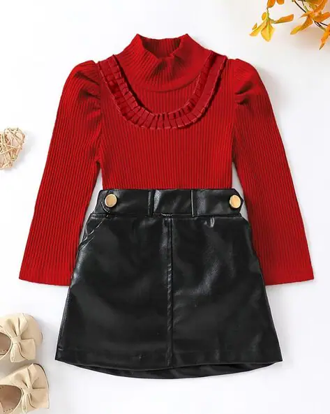 Girls Ribbed Top & Skirt Set