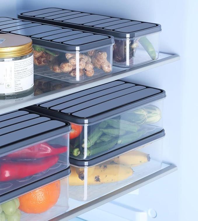 Air Tight Plastic Storage Containers Set for Kitchen | Pantry Organizers Kitchen Accessories Items,Fridge Storage Boxes | Leak-Proof, Durable, and Space-Saving (4, 2500ml) (1200 ML, 6)