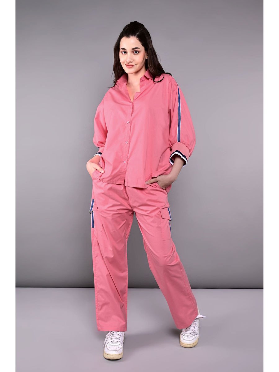 Pink Solid Accented Tracksuit (Set of 2)