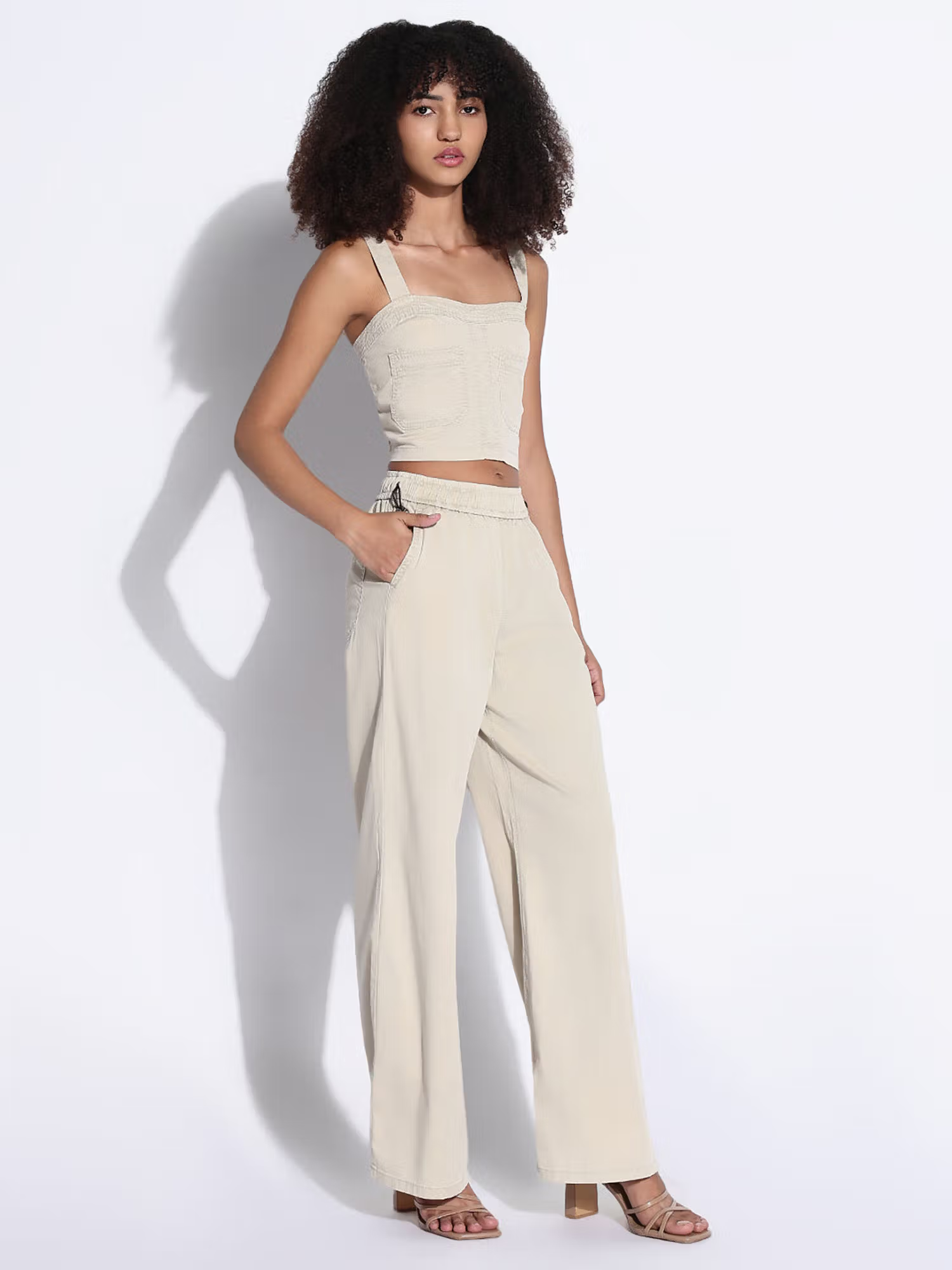 Women Beige Solid Co-Ord (Set of 2)