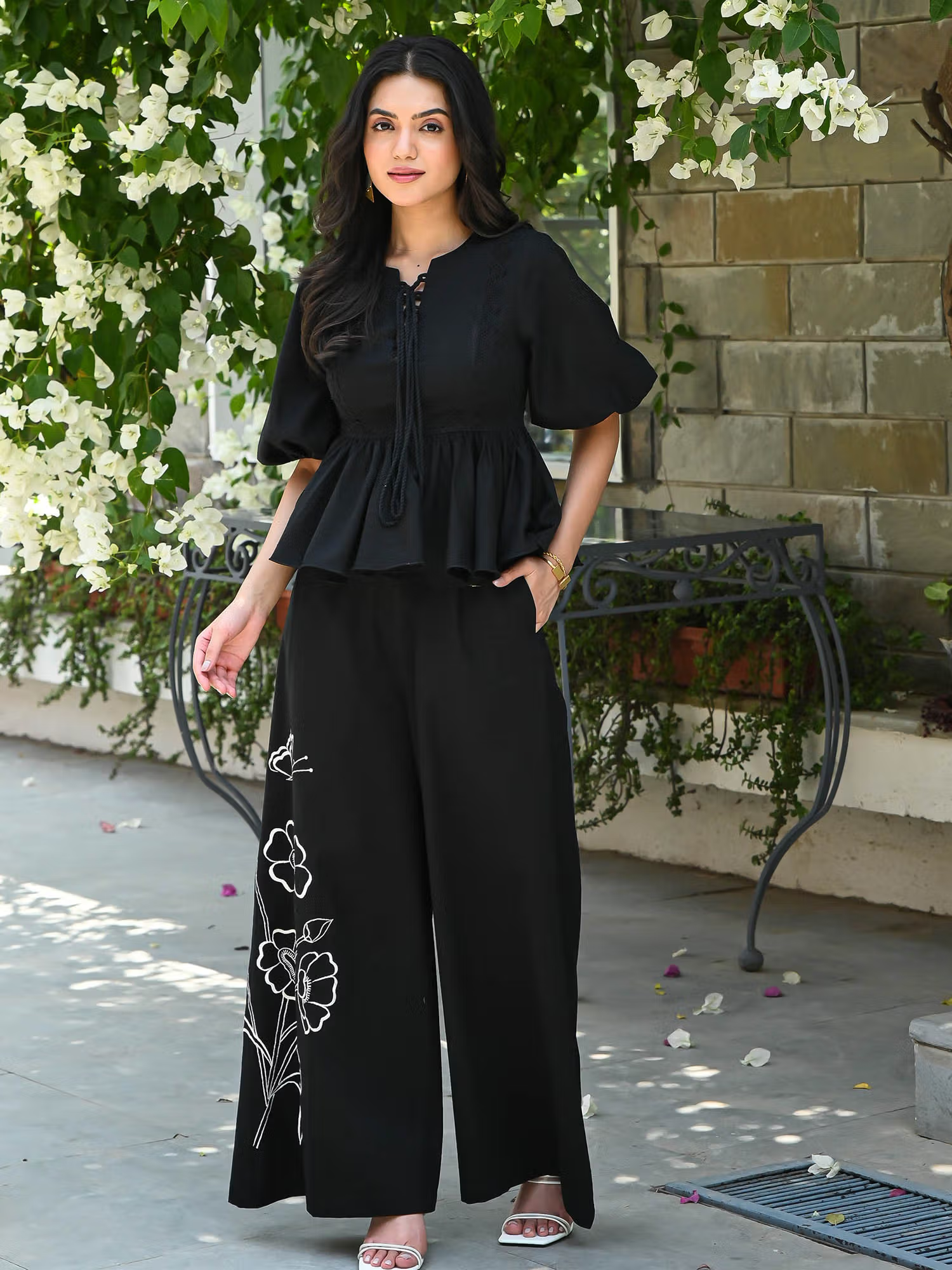 Jet Black Embroidered Chic Co-Ord (Set of 2)