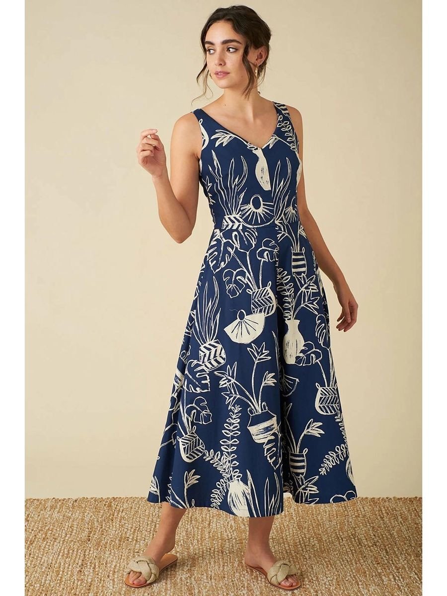 Kactto V-Neck Blue Midi Dress