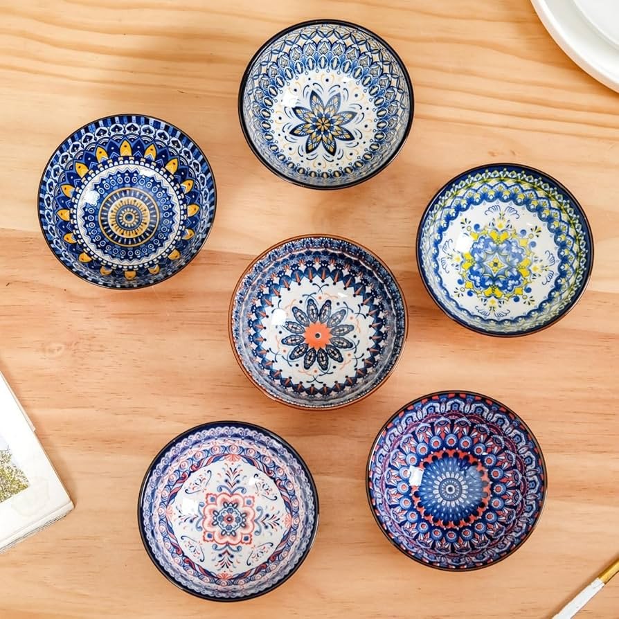 Ceramic Bowl | Set of 6-300ml | Microwave Safe Bowl Set, Oven Bowls, Bowls for Snacks, Noodles, Ramen, Soups & Curries, Dishwasher Safe, Gift Set for Multipurpose Use (Multi Color)