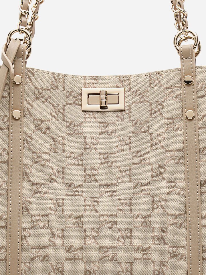 U.S.Polo Assn Kylie Beige tote Handbag with Monogram print