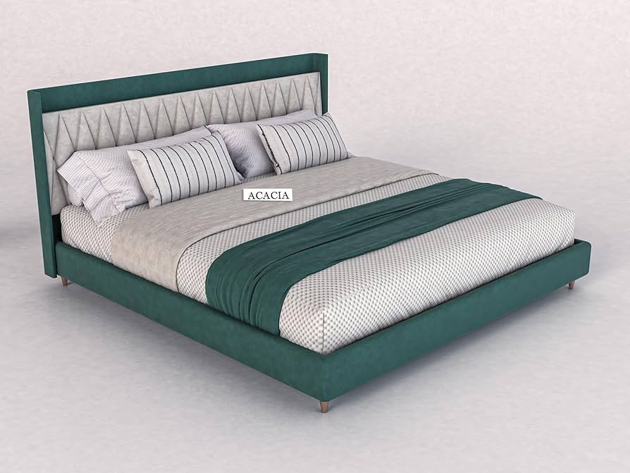 King Size Bed for Bedroom | Wooden Double Bed | Platform Cot Bed with Upholstery Premium Fabric | 6.5 x 6 Ft | Sheesham Solid Wood (Rosewood, Greendust)