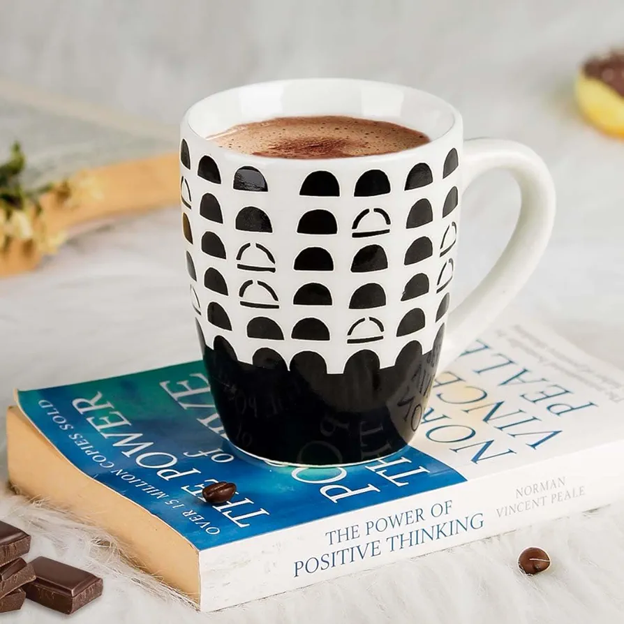 Black Dome Ceramic Coffee Mug Set of 2, 350 ML Microwave and Dishwasher Safe Tea/Milk Mug for Gift, Ideal for Home, Office, Gifting, and Daily Use